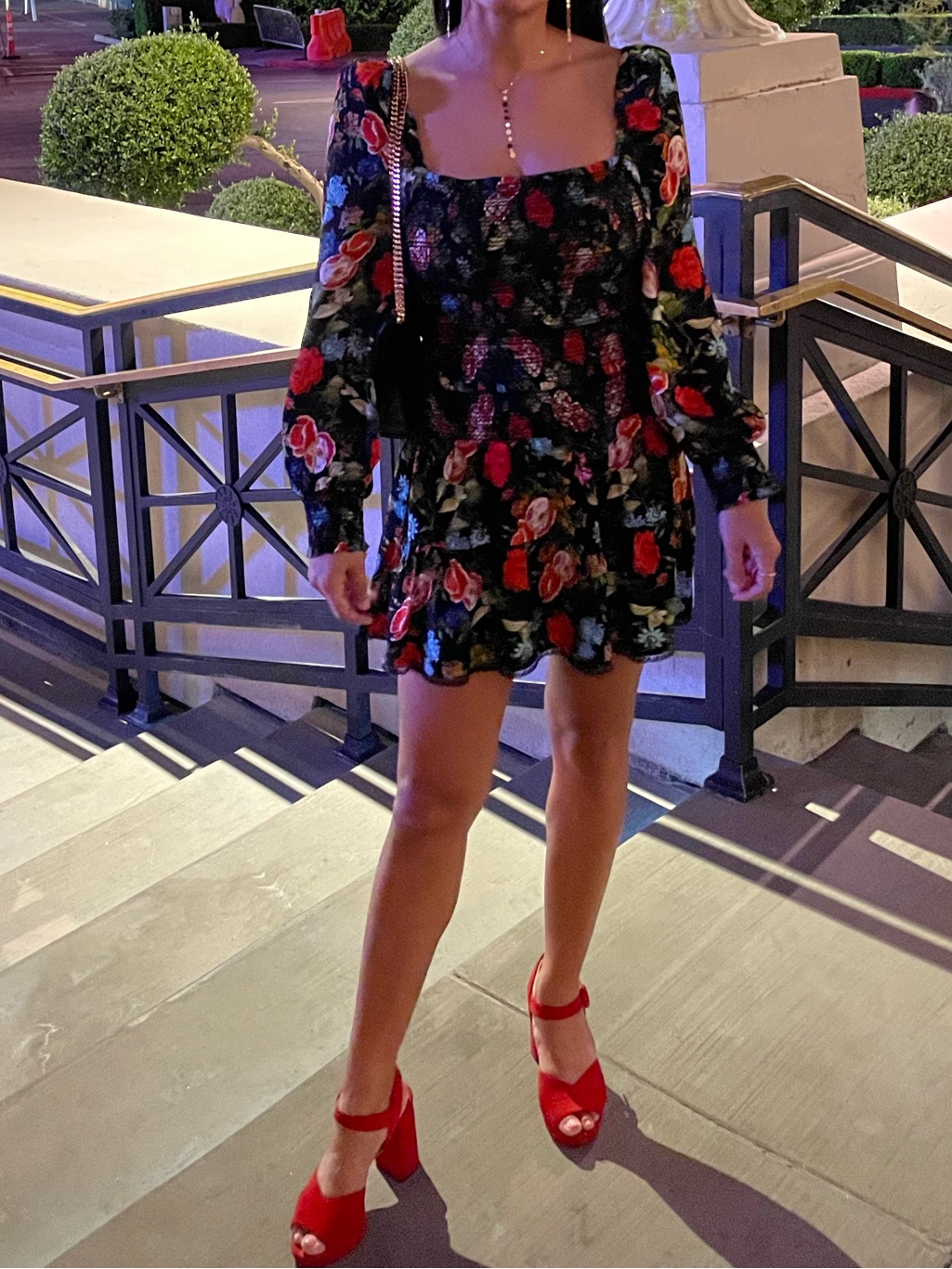 Alice + Olivia Black Mini Skirt With Red And Pink Floral Print